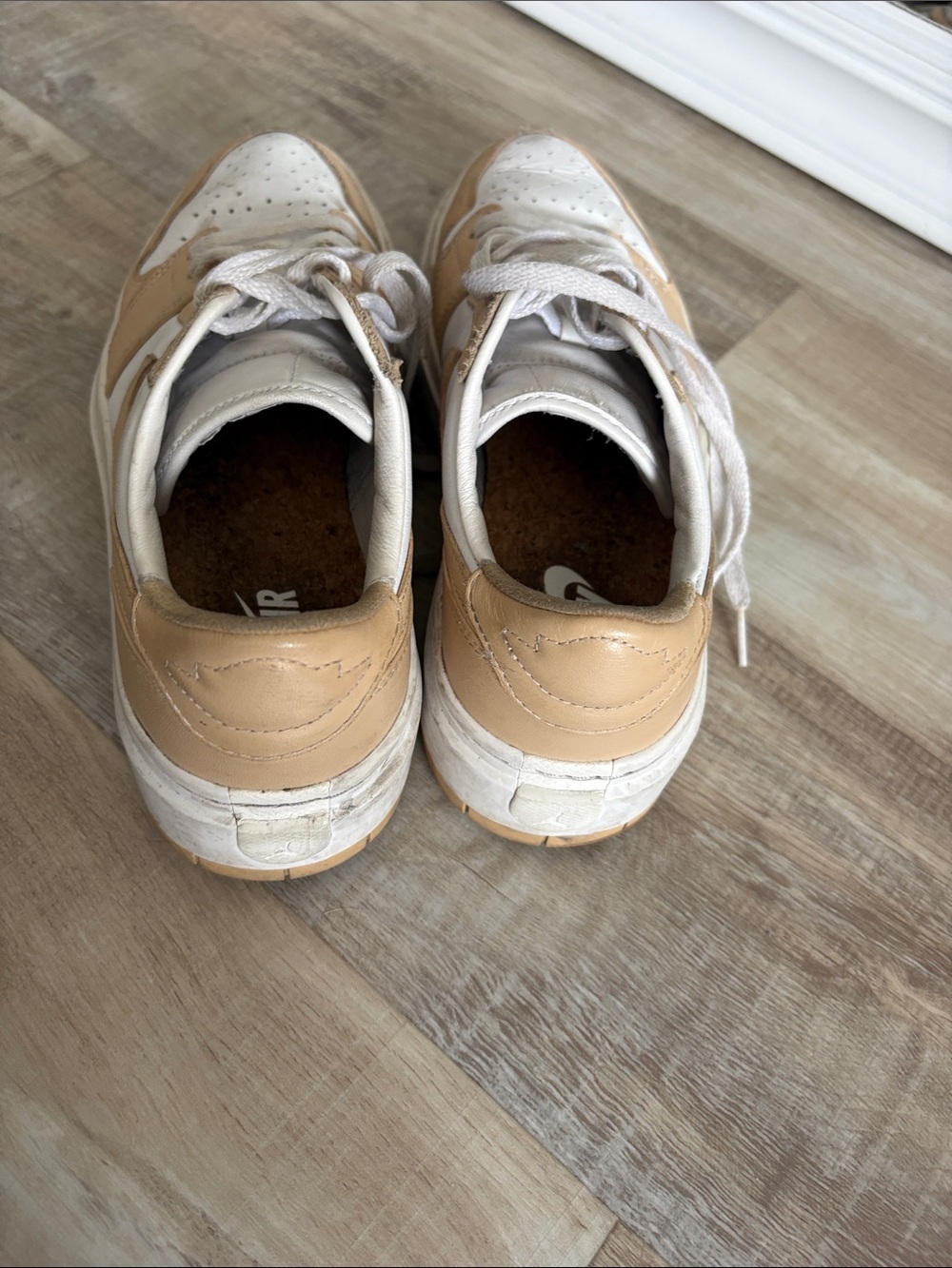 Nike White and Tan Low-Top Leather Sneakers - Picture 4 of 7